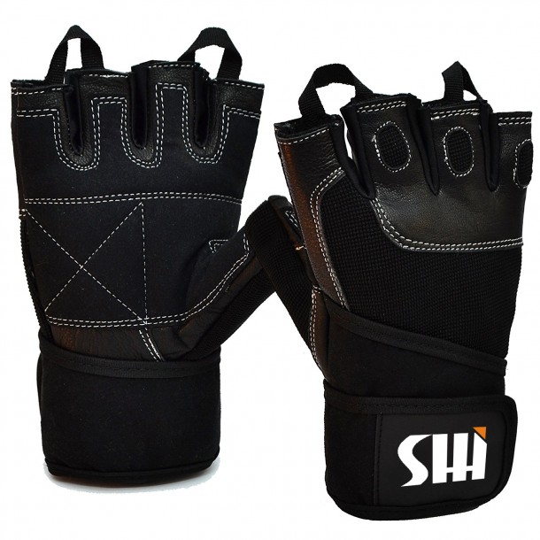 Natural Leather Breathable Materials with 12" Wrist Wraps Weight Lifting Gloves for Men/Women GG-048